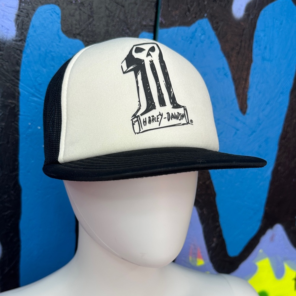 Y2K Harley-Davidson Unisex Black White Logo Trucker Hat